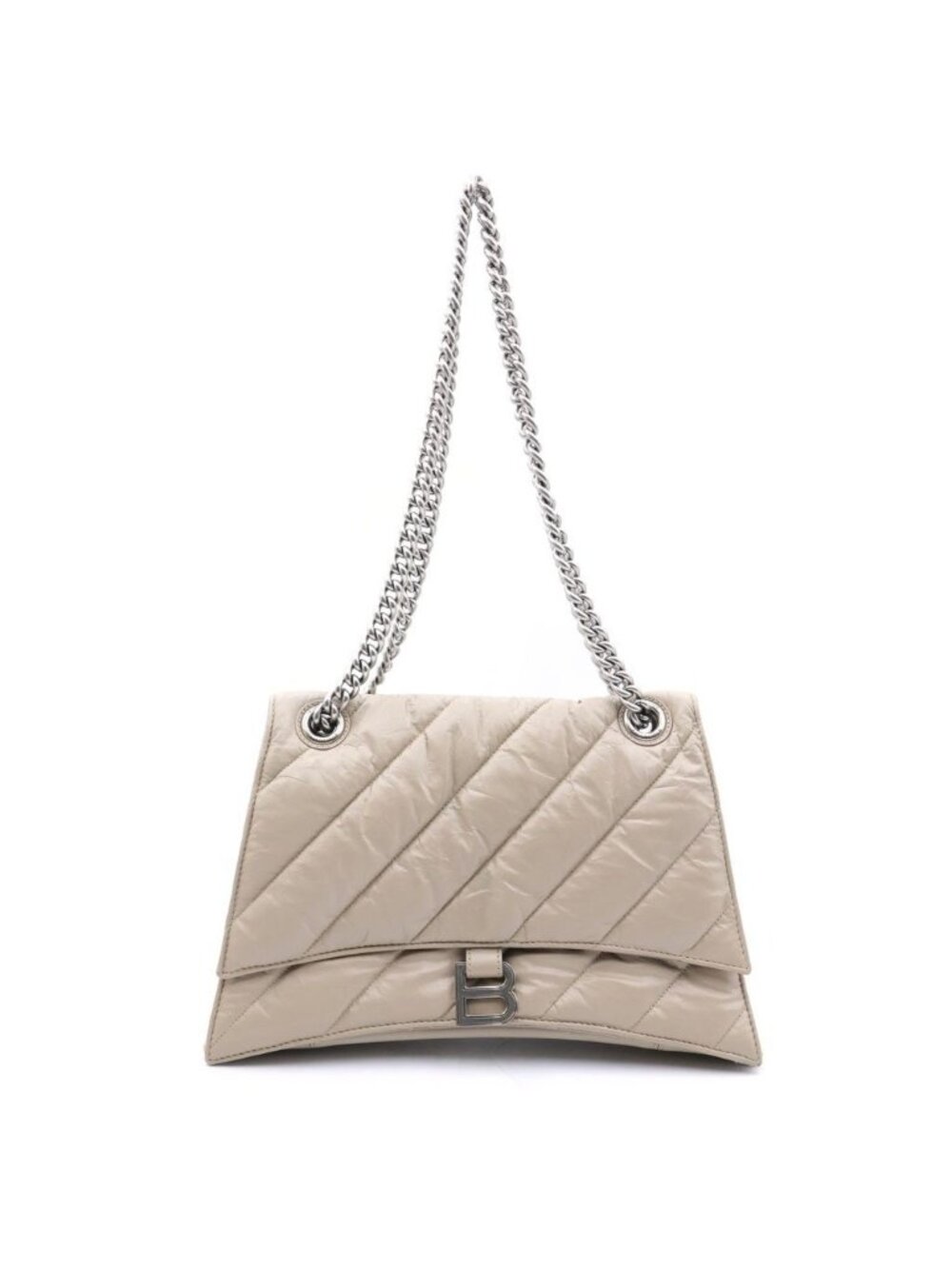 Balenciaga Crush Chain Shoulder Bag Beige Leather Silver